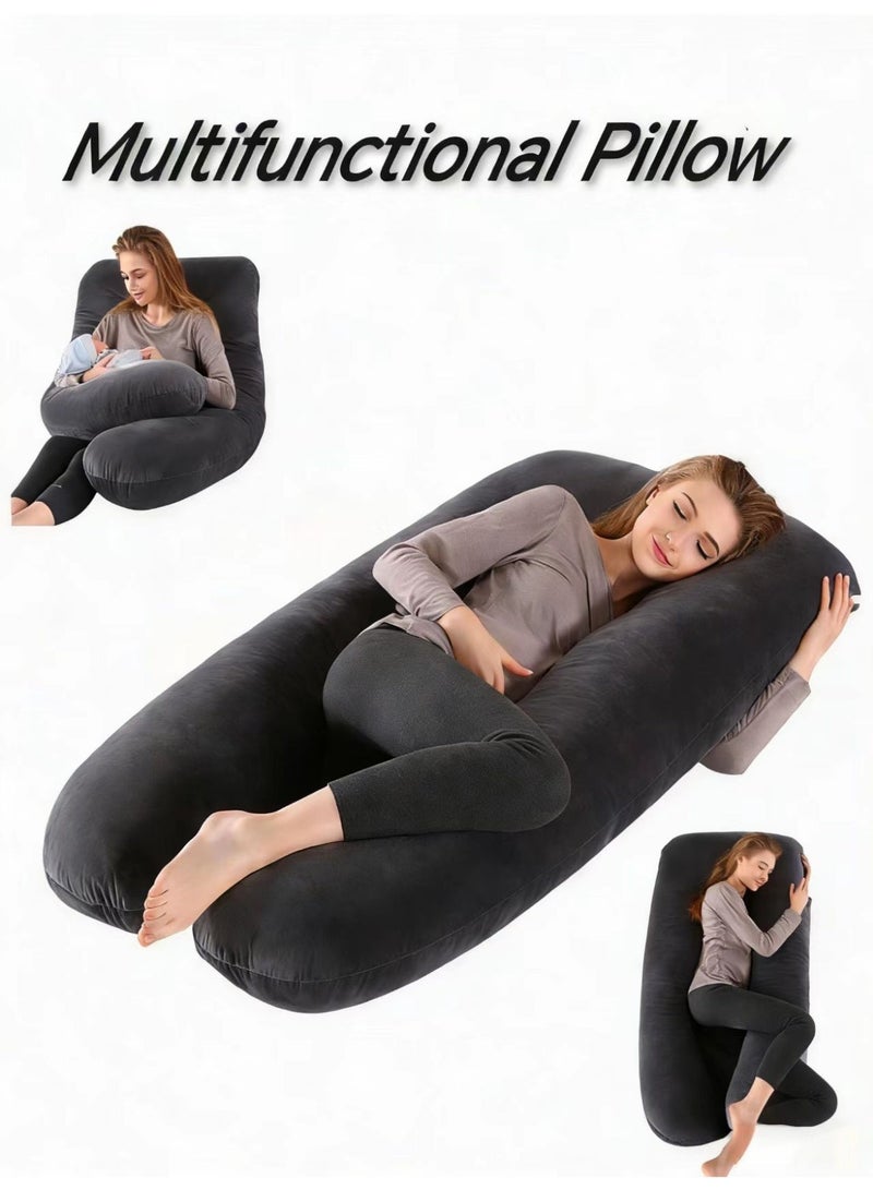 Pregnancy Pillow, Full Body 57 Inch Maternity Pillow with Removable Washable Cover - Sleep Support for Legs, Back, Neck, Shoulder, HIPS, Belly for Pregnent Women, Black Grey Velvet Cover - Image 2